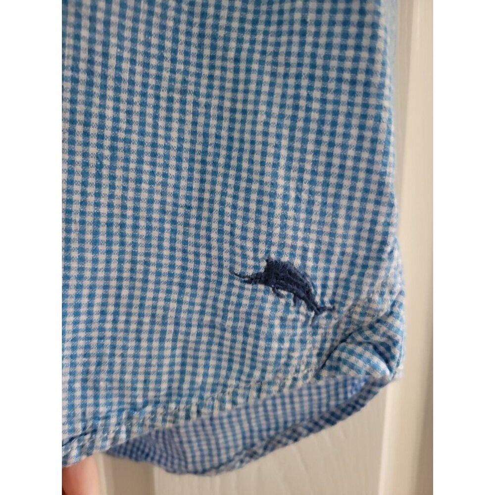 Tommy Bahama Mens blue gingham Shirt linen blend short sleeve size Medium - Picture 4 of 7